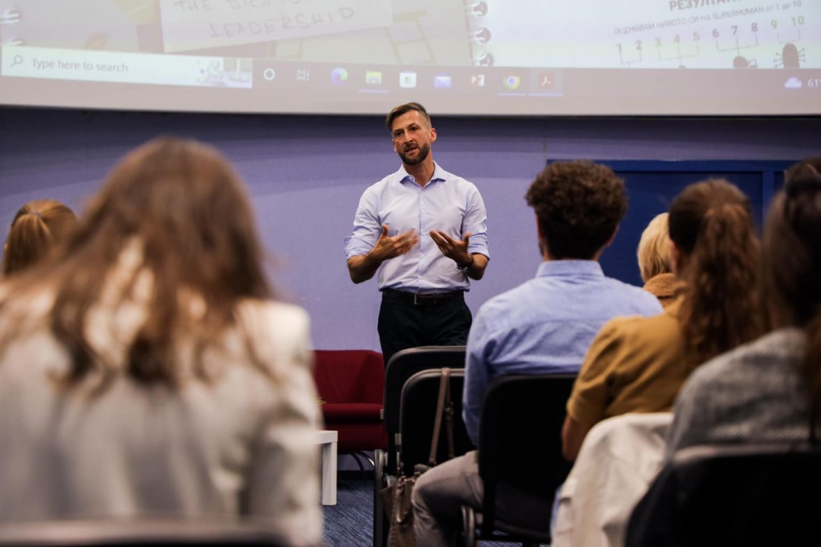 Georgi Malchev leading a lecture on Leadership