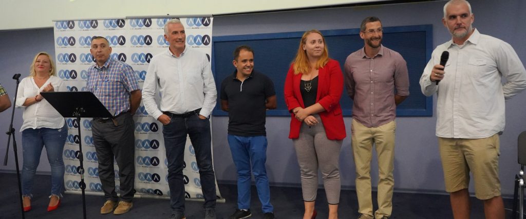 Part of the AUBG alumni team behind the pledge. Left to right: Simona Parvanova ('00), Jordan Karabinov ('97), Deyan Vassilev ('95), Miroslav Arnaudov ('11), Teodora Amova ('11), Georgi Malchev (EMBA '04), Petar Svarc ('02)