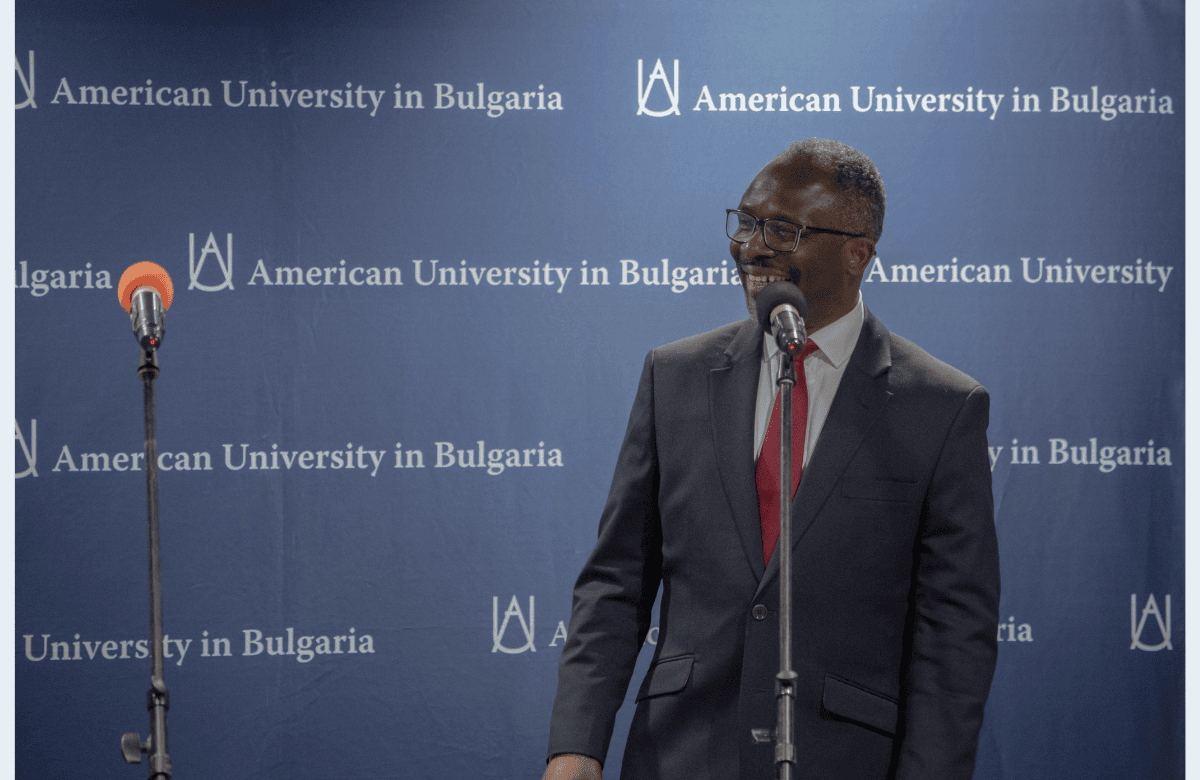 Dr. Jacob Udo-Udo Jacob Speaking at the English for Journalists Closing Party at AUBG