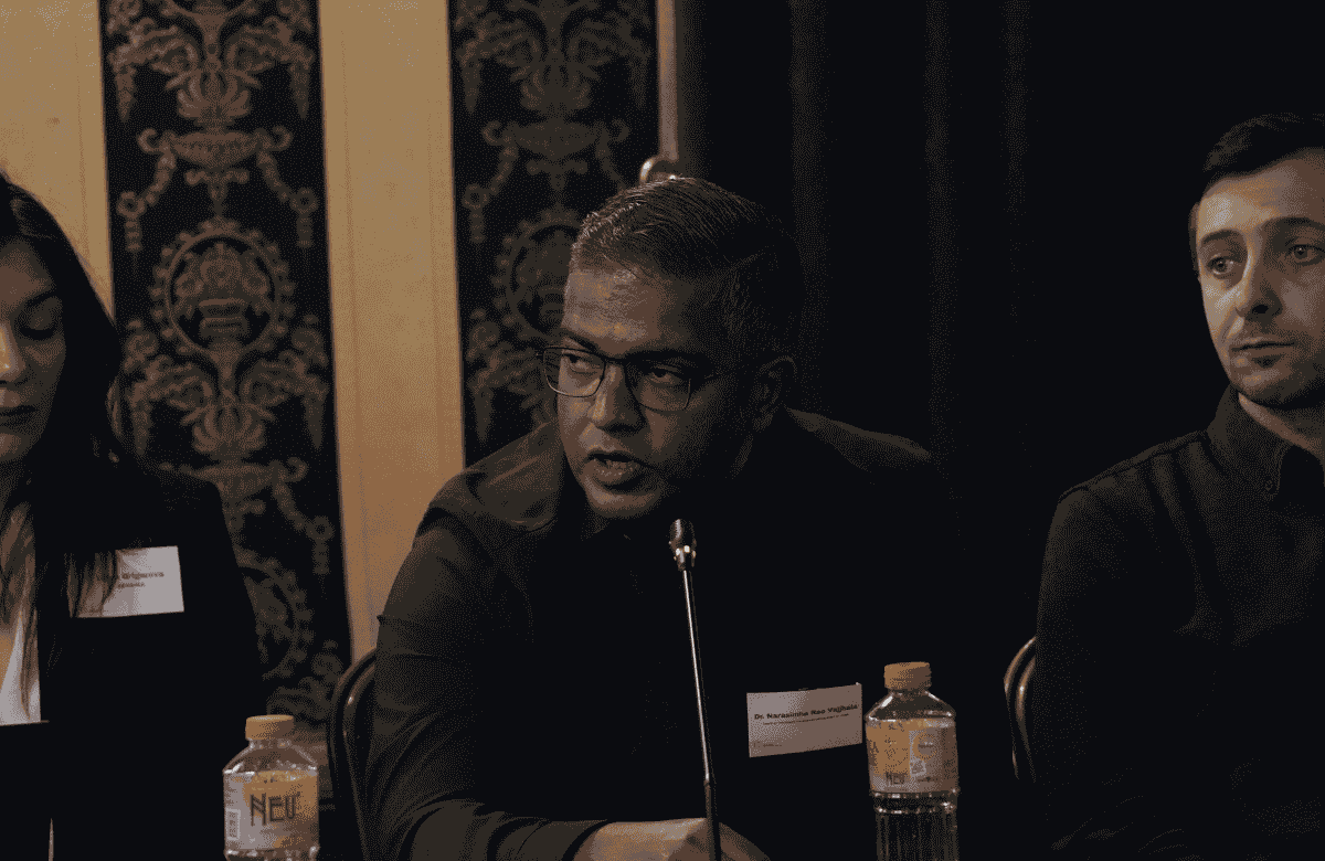 AUBG Prof. Rao Vajjhala talking about the emerging threat of large language model (LLM) poisoning at the CIDC-Sensika Roundtable in Sofia